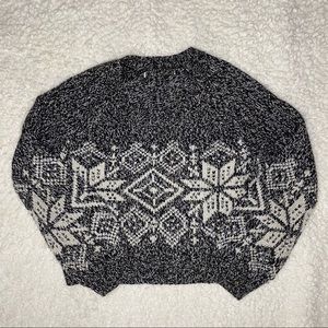 Vintage Wool Blend Cropped Balloon Sleeve Snowflake Sweater